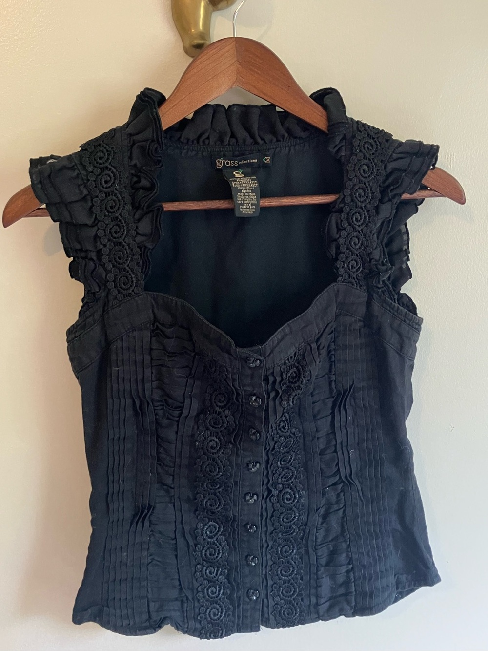 Grass Collection Black Cotton Sleeveless Top